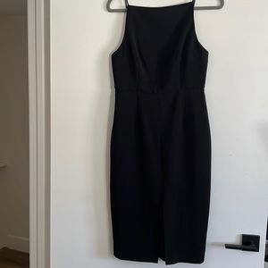 Black midi keepsake dress with beautiful v back detail and front slit.